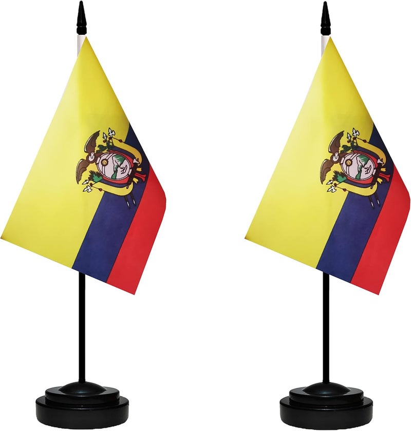 tibijoy Ecuador Flags Ecuadorian Small Mini Desk Flags Set Table Flag with 13" Black Pole, Black Base and Spear Top, Miniature Ecuadorian Deluxe Desktop Flag, Home Decoration, Office Decoration, Festival Celebrations(12 Pack ) - Image 2